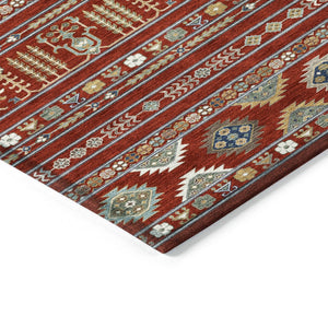 HomeRoots 9' X 12' Vibrant Red Gold Blue Tribal Washable Rug – Stylish, Durable, Indoor & Outdoor Versatility! 640068
