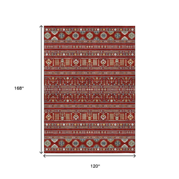 HomeRoots 10' Vibrant Red, Gold & Blue Tribal Washable Area Rug - Perfect for Indoor & Outdoor Spaces! 640069
