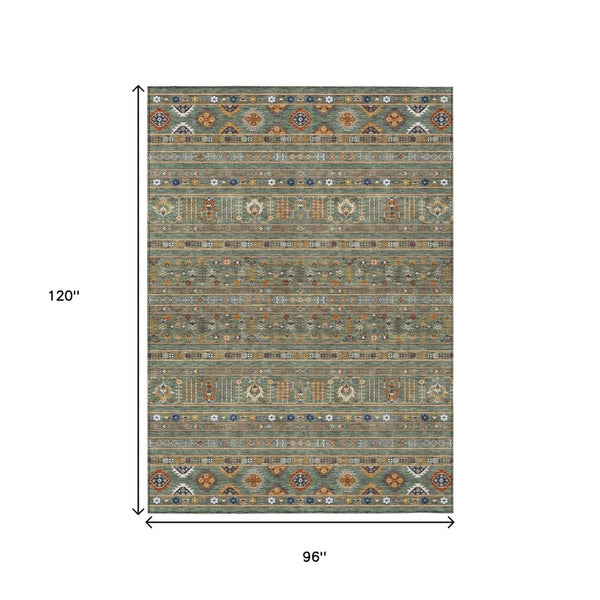 HomeRoots 8' X 10' Sage Gold Copper Tribal Washable Rug - Durable Indoor/Outdoor Area Rug for Modern Spaces 640073