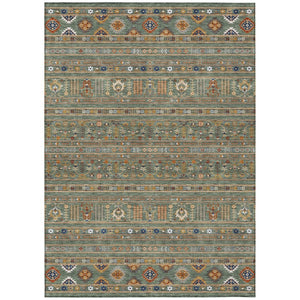 HomeRoots 9' X 12' Stylish Sage Gold Copper Tribal Area Rug - Washable, Durable for Indoors & Outdoors Use 640074