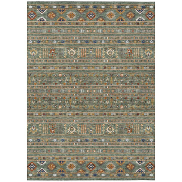 HomeRoots 9' X 12' Stylish Sage Gold Copper Tribal Area Rug - Washable, Durable for Indoors & Outdoors Use 640074