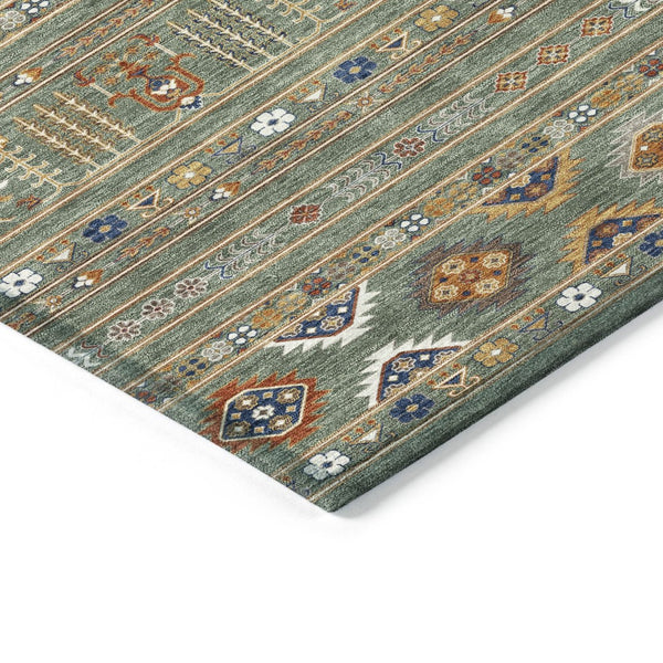 HomeRoots 9' X 12' Stylish Sage Gold Copper Tribal Area Rug - Washable, Durable for Indoors & Outdoors Use 640074
