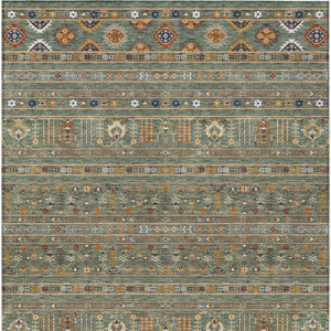 HomeRoots 9' X 12' Stylish Sage Gold Copper Tribal Area Rug - Washable, Durable for Indoors & Outdoors Use 640074