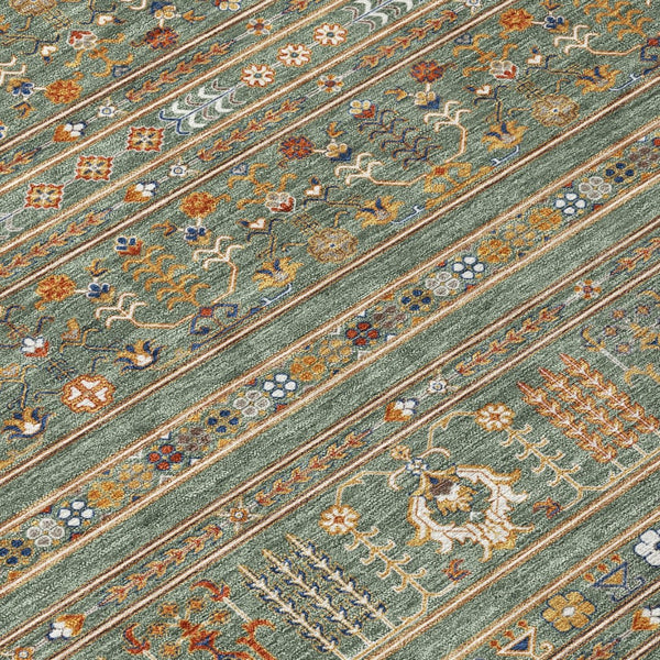 HomeRoots 9' X 12' Stylish Sage Gold Copper Tribal Area Rug - Washable, Durable for Indoors & Outdoors Use 640074