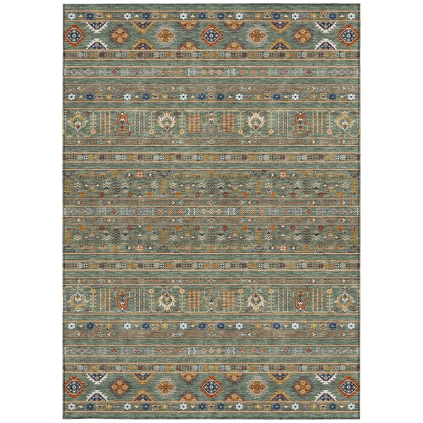 HomeRoots 10' Sage Gold and Copper Tribal Area Rug - Washable, Durable Indoor/Outdoor Design for Any Space 640075