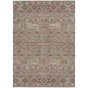 HomeRoots 5' Taupe Blue & Copper Tribal Washable Area Rug - Stylish, Durable, & Easy-Care for Indoor/Outdoor Use 640077