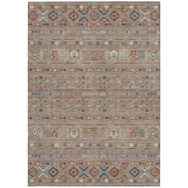 HomeRoots 5' Taupe Blue & Copper Tribal Washable Area Rug - Stylish, Durable, & Easy-Care for Indoor/Outdoor Use 640077