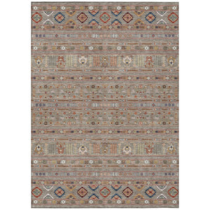 HomeRoots 5' Taupe Blue & Copper Tribal Washable Area Rug - Stylish, Durable, & Easy-Care for Indoor/Outdoor Use 640077