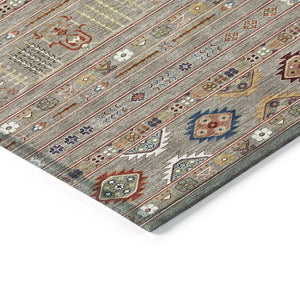 HomeRoots 5' Taupe Blue & Copper Tribal Washable Area Rug - Stylish, Durable, & Easy-Care for Indoor/Outdoor Use 640077
