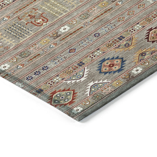 HomeRoots 5' Taupe Blue & Copper Tribal Washable Area Rug - Stylish, Durable, & Easy-Care for Indoor/Outdoor Use 640077