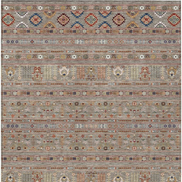 HomeRoots 5' Taupe Blue & Copper Tribal Washable Area Rug - Stylish, Durable, & Easy-Care for Indoor/Outdoor Use 640077
