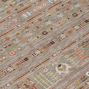 HomeRoots 5' Taupe Blue & Copper Tribal Washable Area Rug - Stylish, Durable, & Easy-Care for Indoor/Outdoor Use 640077