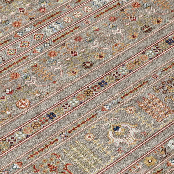 HomeRoots 5' Taupe Blue & Copper Tribal Washable Area Rug - Stylish, Durable, & Easy-Care for Indoor/Outdoor Use 640077