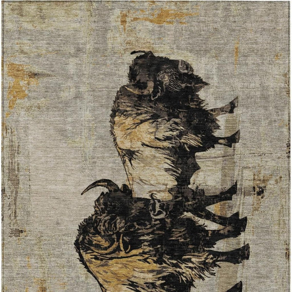 HomeRoots 5' X 8' Khaki Black Ivory Animal Print Area Rug – Durable, Washable, Indoor/Outdoor Style for Any Space 640083