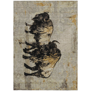 HomeRoots 5' X 8' Khaki Black Ivory Animal Print Area Rug – Durable, Washable, Indoor/Outdoor Style for Any Space 640083