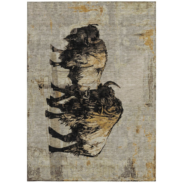 HomeRoots 5' X 8' Khaki Black Ivory Animal Print Area Rug – Durable, Washable, Indoor/Outdoor Style for Any Space 640083