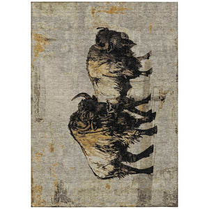 HomeRoots 5' X 8' Khaki Black Ivory Animal Print Area Rug – Durable, Washable, Indoor/Outdoor Style for Any Space 640083