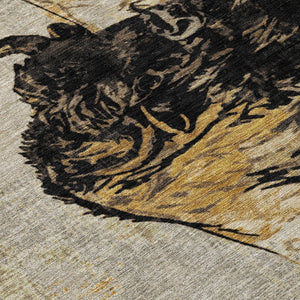 HomeRoots 5' X 8' Khaki Black Ivory Animal Print Area Rug – Durable, Washable, Indoor/Outdoor Style for Any Space 640083