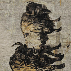 HomeRoots 9' X 12' Khaki Black Ivory Animal Print Washable Rug – Stylish, Durable, Indoor & Outdoor Use! 640086