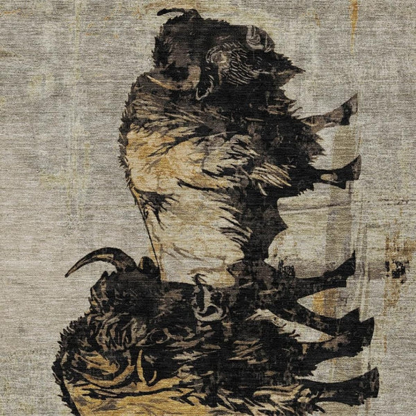 HomeRoots 9' X 12' Khaki Black Ivory Animal Print Washable Rug – Stylish, Durable, Indoor & Outdoor Use! 640086