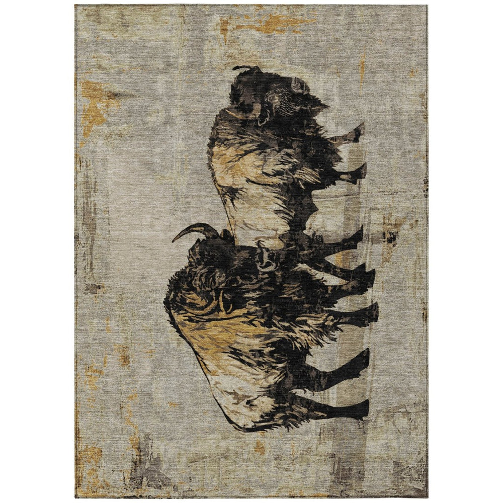HomeRoots 9' X 12' Khaki Black Ivory Animal Print Washable Rug – Stylish, Durable, Indoor & Outdoor Use! 640086