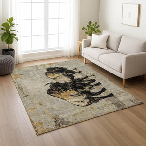HomeRoots 9' X 12' Khaki Black Ivory Animal Print Washable Rug – Stylish, Durable, Indoor & Outdoor Use! 640086
