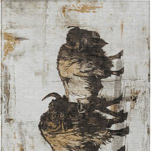 HomeRoots 5' X 8' Stylish Beige and Charcoal Animal Print Washable Area Rug for Indoor and Outdoor Spaces 640089