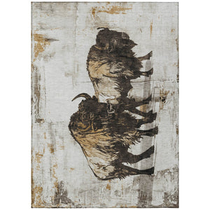 HomeRoots 5' X 8' Stylish Beige and Charcoal Animal Print Washable Area Rug for Indoor and Outdoor Spaces 640089