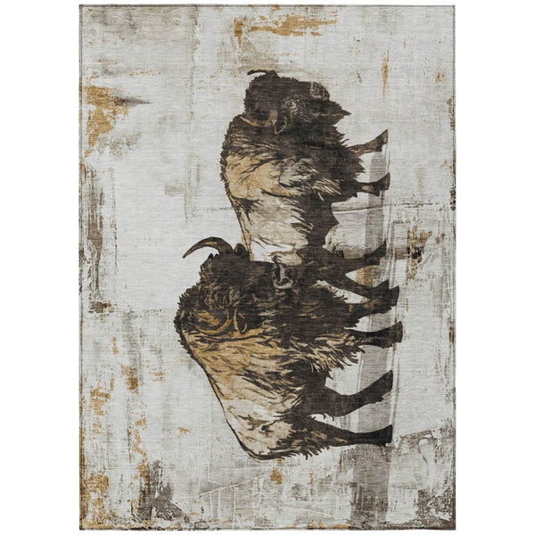 HomeRoots 5' X 8' Stylish Beige and Charcoal Animal Print Washable Area Rug for Indoor and Outdoor Spaces 640089