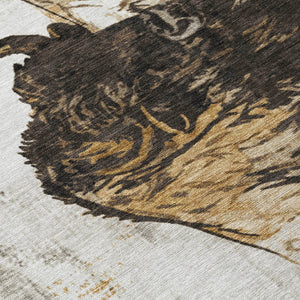 HomeRoots 5' X 8' Stylish Beige and Charcoal Animal Print Washable Area Rug for Indoor and Outdoor Spaces 640089