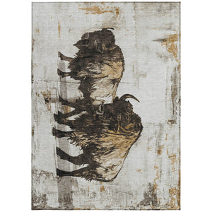 HomeRoots 8' X 10' Washable Area Rug in Beige Ivory Charcoal Animal Print – Perfect for Indoor & Outdoor Use! 640091