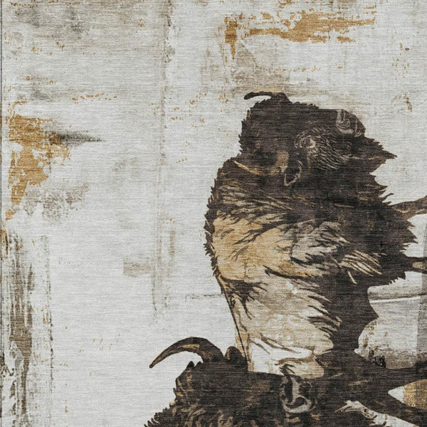 HomeRoots 8' X 10' Washable Area Rug in Beige Ivory Charcoal Animal Print – Perfect for Indoor & Outdoor Use! 640091