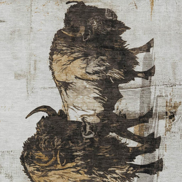 HomeRoots 9' X 12' Stylish Beige Ivory Charcoal Animal Print Washable Rug - Perfect for Indoor & Outdoor Use! 640092