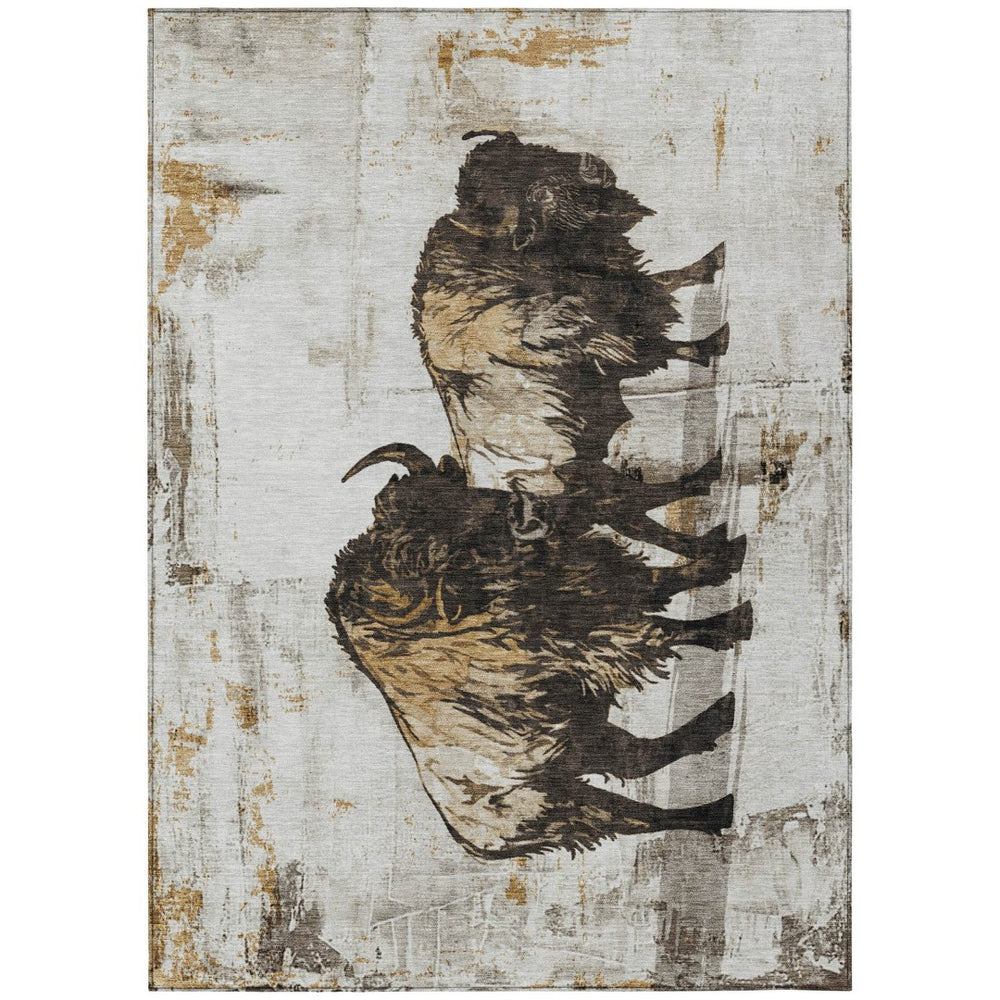 HomeRoots 10' Stylish Beige Ivory Charcoal Animal Print Area Rug - Durable, Washable for Indoor/Outdoor Use 640093