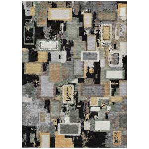 HomeRoots 5' X 8' Black Gold Ivory Geometric Rug - Stylish, Washable, Durable for Indoor & Outdoor Use! 640095