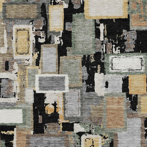 HomeRoots 5' X 8' Black Gold Ivory Geometric Rug - Stylish, Washable, Durable for Indoor & Outdoor Use! 640095