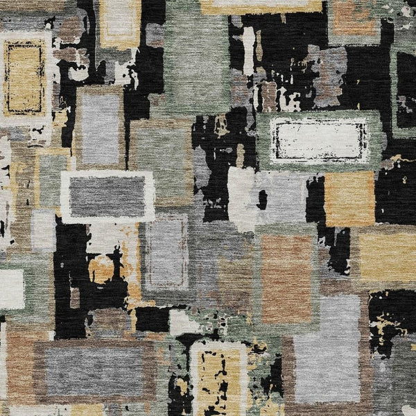 HomeRoots 8' X 10' Stylish Black Gold Ivory Geometric Indoor Outdoor Rug - Durable, Washable & Versatile Design 640097