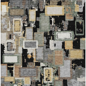 HomeRoots 8' X 10' Stylish Black Gold Ivory Geometric Indoor Outdoor Rug - Durable, Washable & Versatile Design 640097