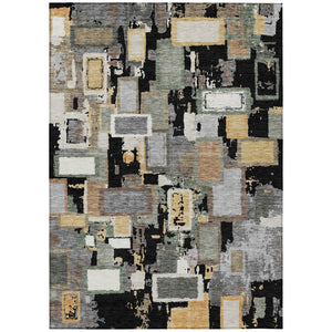 HomeRoots 8' X 10' Stylish Black Gold Ivory Geometric Indoor Outdoor Rug - Durable, Washable & Versatile Design 640097
