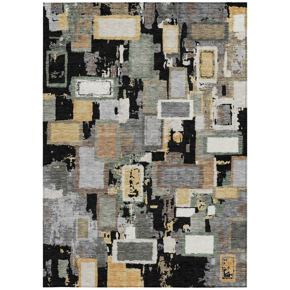 HomeRoots 8' X 10' Stylish Black Gold Ivory Geometric Indoor Outdoor Rug - Durable, Washable & Versatile Design 640097
