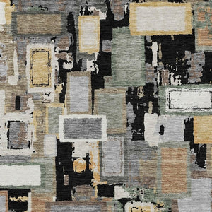HomeRoots 9' X 12' Stunning Black Gold and Ivory Geometric Washable Area Rug for Indoor and Outdoor Spaces 640098