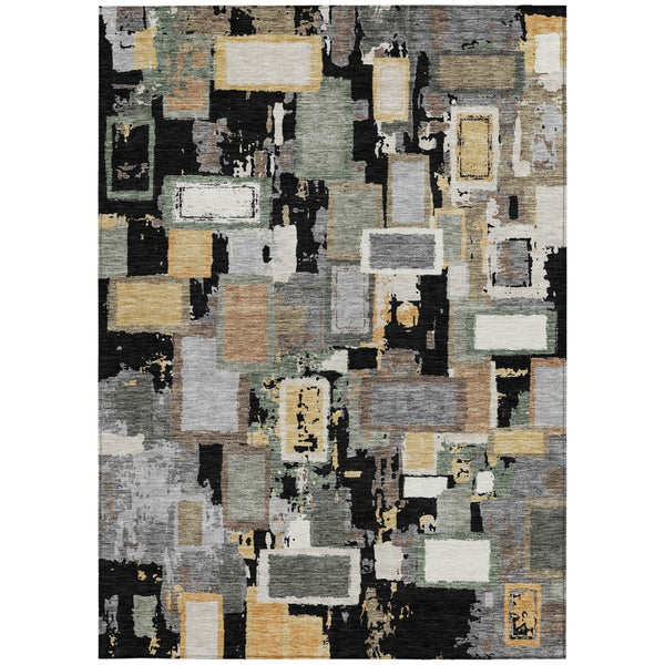 HomeRoots 10' X 14' Geometric Washable Area Rug in Black, Gold & Ivory – Perfect for Indoor & Outdoor Spaces! 640099