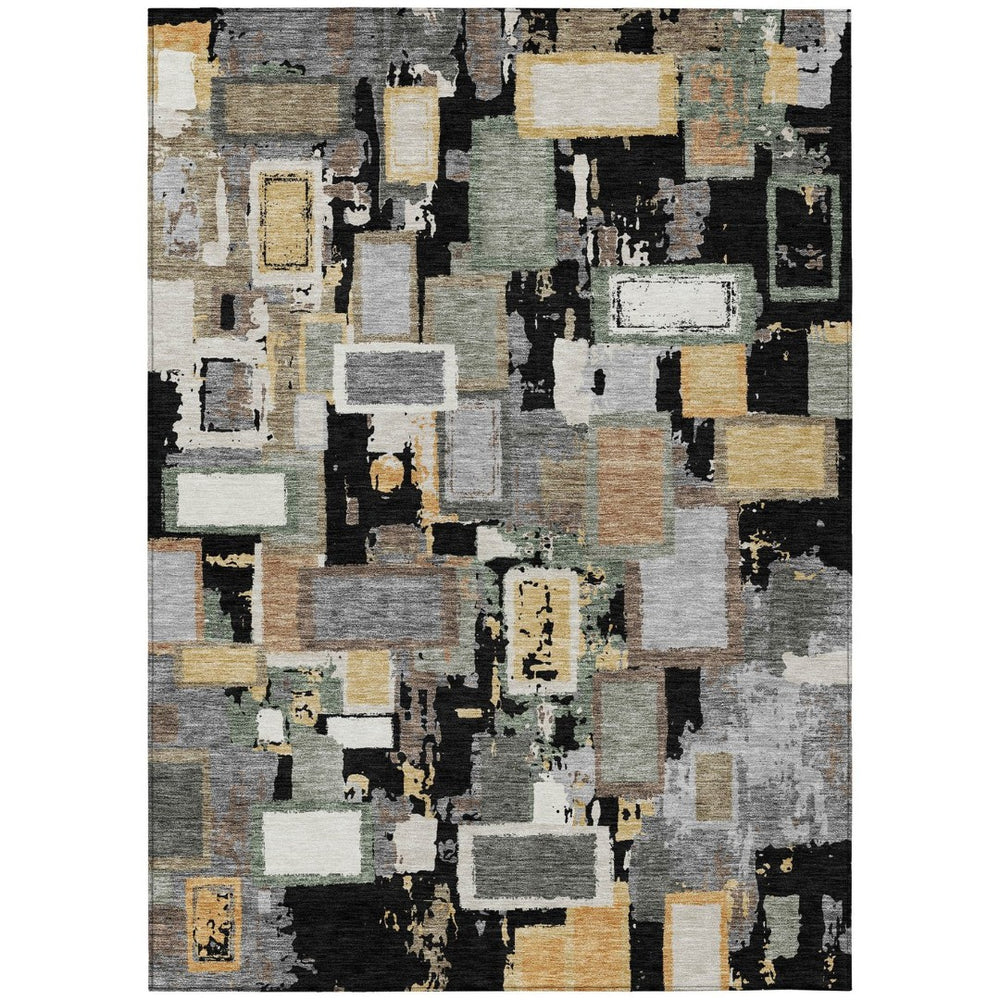 HomeRoots 10' X 14' Geometric Washable Area Rug in Black, Gold & Ivory – Perfect for Indoor & Outdoor Spaces! 640099