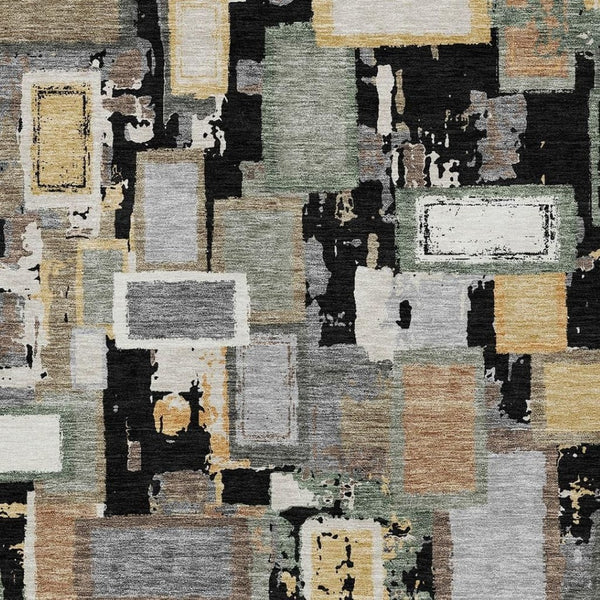 HomeRoots 10' X 14' Geometric Washable Area Rug in Black, Gold & Ivory – Perfect for Indoor & Outdoor Spaces! 640099