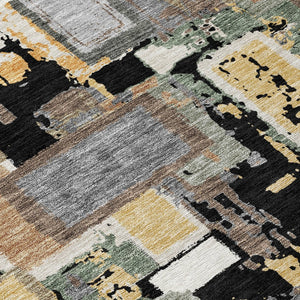 HomeRoots 10' X 14' Geometric Washable Area Rug in Black, Gold & Ivory – Perfect for Indoor & Outdoor Spaces! 640099