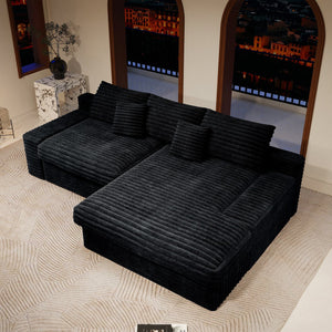 English Elm 118.1*66.9"Modular Sectional Sofa - Plush Black Corduroy Couch, No Assembly, Perfect For Living Spaces! W3819S00058