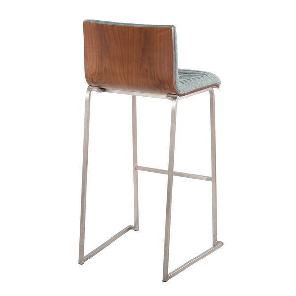English Elm Mason Mara 30" Fixed-Height Barstools Set Of 2 - Stylish Green Fabric, Walnut Back & Stainless Steel Base B202P222244