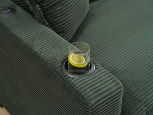 English Elm L Shape Sofa Couch With Usb Port & Cup Holder - Green Corduroy 2-Seater Sectional & Footstool W2100S00137