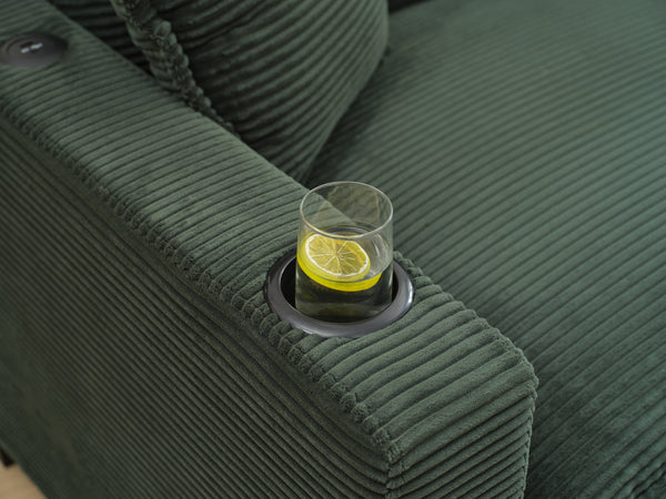 English Elm L Shape Sofa Couch With Usb Port & Cup Holder - Green Corduroy 2-Seater Sectional & Footstool W2100S00137