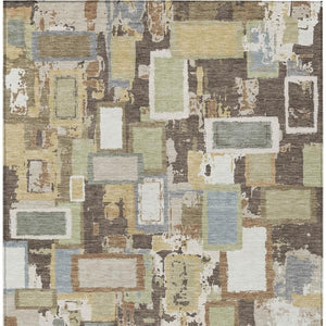 HomeRoots 5' Geometric Washable Area Rug - Durable Indoor/Outdoor Design in Brown, Ivory & Gray for Any Space 640101